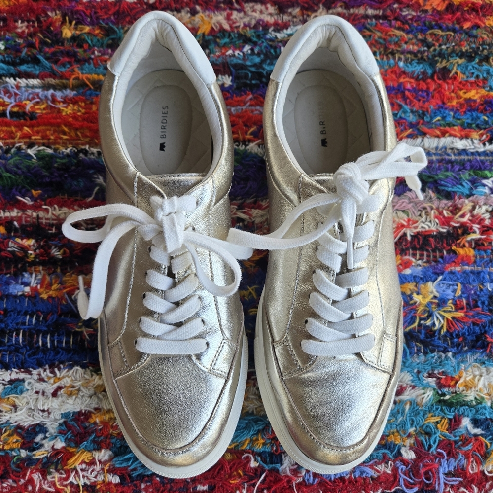 Birdies The Cardinal Metallic Shiny Gold Lace-up Sneaker Size 9 - Picture 3 of 16